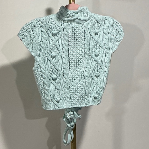 Free People Mint Cable Knit Tie-Front Crop Top - Picture 3 of 6